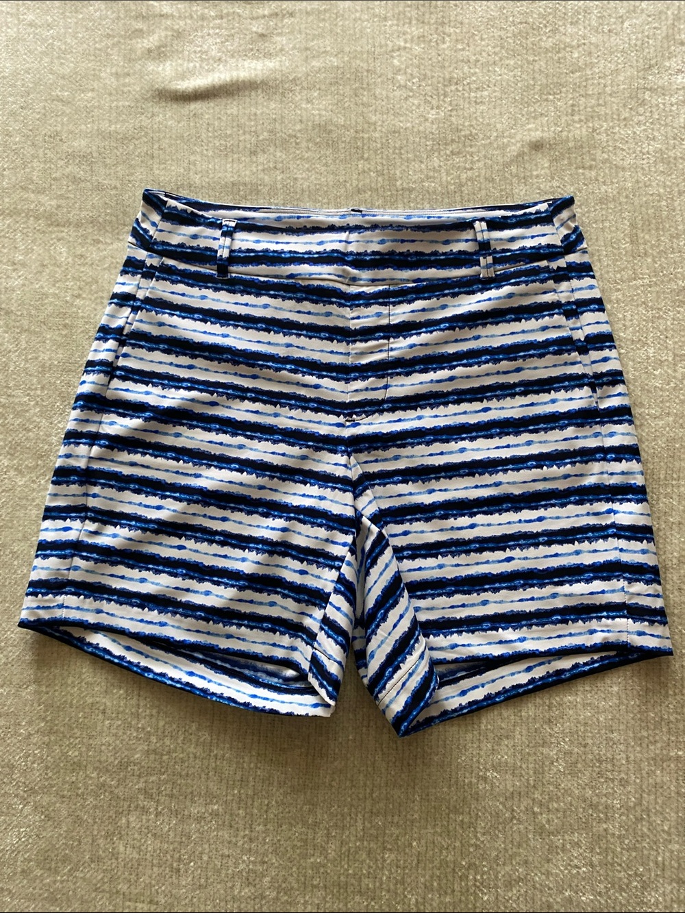 SPANX Blue and White Striped Flat Front women’s Shorts Size Small